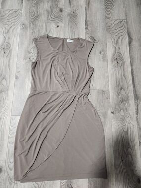 Calvin Klein Taupe Sleeveless Faux-Wrap Midi Dress
